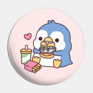 Cute Blue Penguin Eating Fish Burger Pin