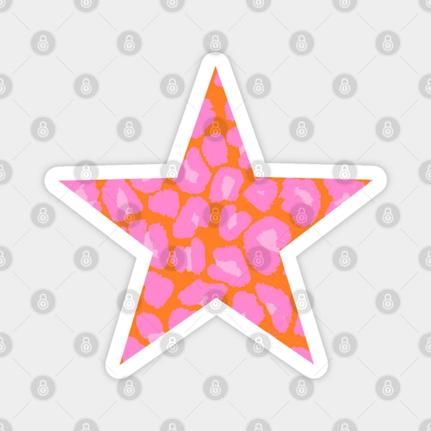 Pink and Orange Leopard Print Star Magnet by OneThreeSix