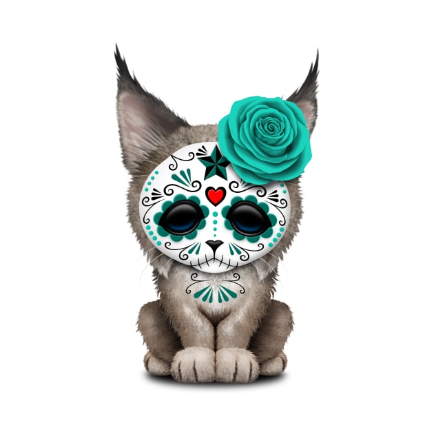 Blue Day of the Dead Sugar Skull Lynx Cub by jeffbartels