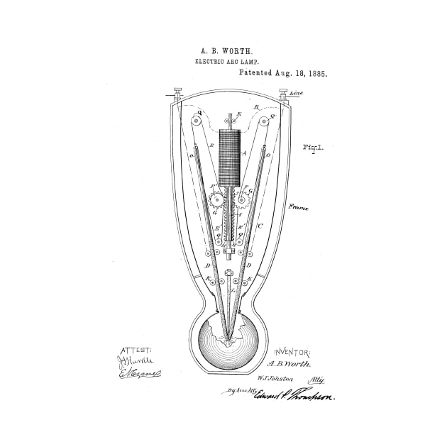 Electric Arc Lamp Vintage Patent Hand Drawing by TheYoungDesigns