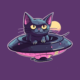 Galactic Kitty in a UFO T-Shirt