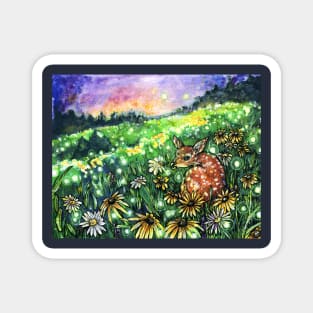 Fawn, Flowers, and Fireflies Magnet