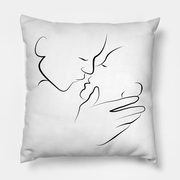 A Couple Kissing Line Art Illustration On White Pillow by 4U2NV-LDN