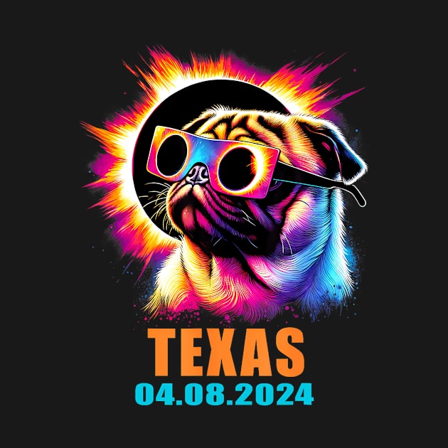 Texas Total Solar Eclipse 2024 Pug Dog With by Diana-Arts-C