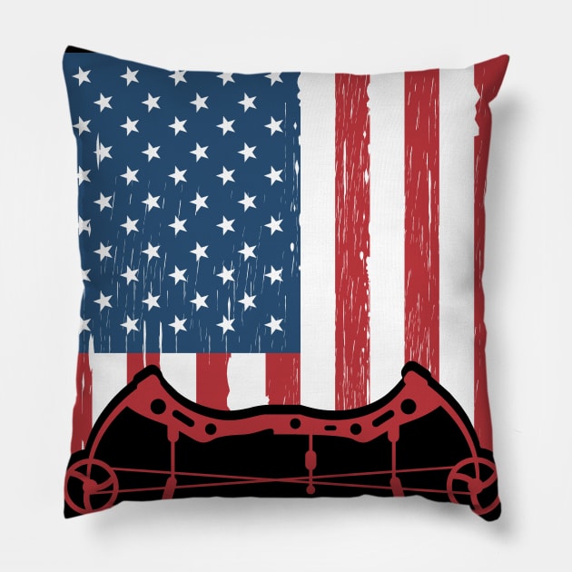 Archery Bow Hunting Usa Flag Pillow by Ubold