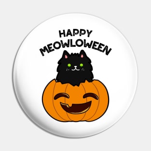 Meowloween Cute Halloween Cat Pumpkin Pun Pin