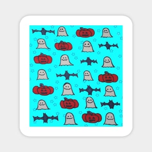 Halloween Bats, Ghosts, and Pumpkins on Blue Magnet