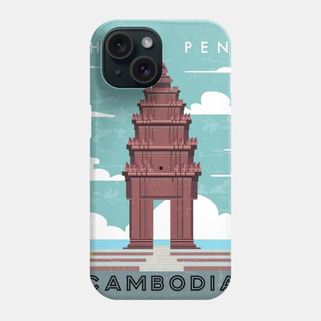 Phnom penh, Cambodia. Retro travel poster Phone Case by GreekTavern