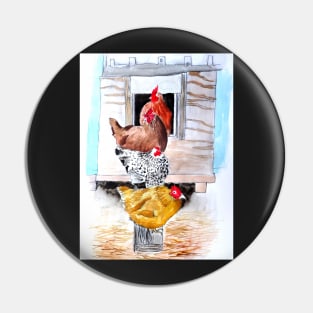 Chickens Farmhouse Sketch Pin