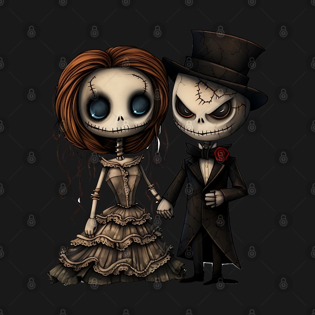 Scary Spooky Doll Halloween Cutte Skull Couple, bride and groom, husband and wife, wedding Creature Fun by smartrocket