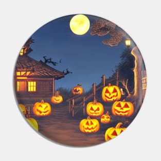 Scary Pumpkin Patch Pumpkin Faces Smiling in Town of Halloween Season Pin