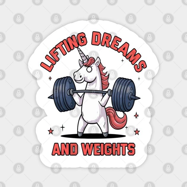 Unicorn Weightlifting " Lifting Dream And Weights " Magnet by Pixel Threads 