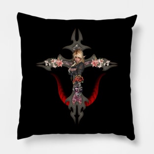 Fantasy cross with skull, snake and girl Pillow