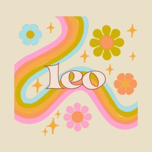 Leo 70s rainbow with flowers T-Shirt