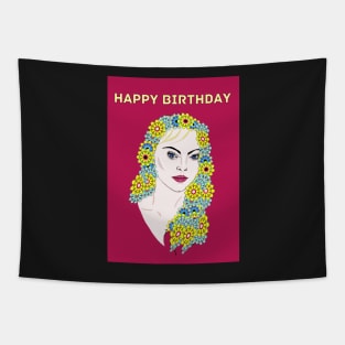 Flower girl, on pink background birthday Card Tapestry