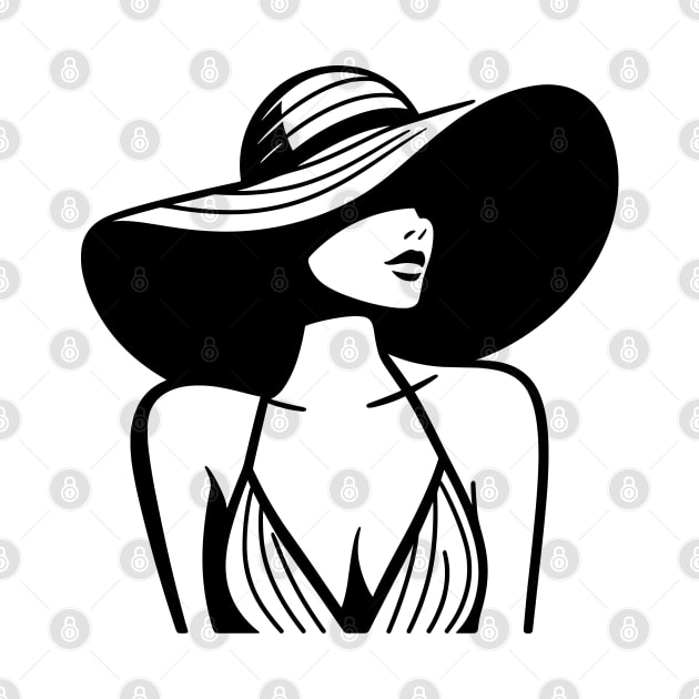 Woman Wearing Wide-Brimmed Sun Hat by KayBee Gift Shop