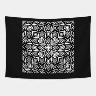 Black and White Seamless Pattern with Mosaic Motif Tapestry