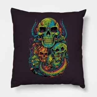Flaming Skulls and Dragon Tails Pillow