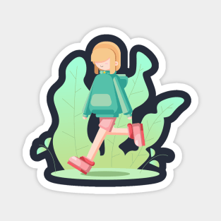 Cheerful Running Girl Magnet