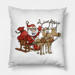 Santa Claus sitting in his sledge with two reindeers. Pillow