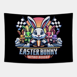 Easter Bunny Nitro Boost Cute Racing Bunnies Checkered Flag Race Track Happy Easter Rabbit Racer Tapestry