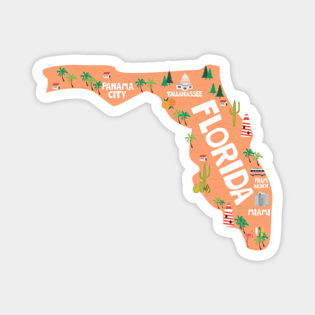 Florida illustrated map Magnet by JunkyDotCom