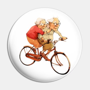 Old Couple Bicycling Pin