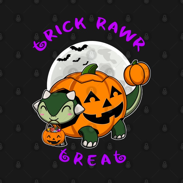 Trick Rawr Treat | Halloween Dinosaur costume cute Ankylosaur kawaii jack o lantern by JustJoshDesigns