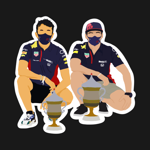 Alex Albon and Max Verstappen with their trophies from the 2020 Bahrain Grand Prix by royaldutchness