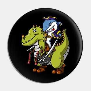 Shark Pirate Riding T-Rex Dinosaur Pin