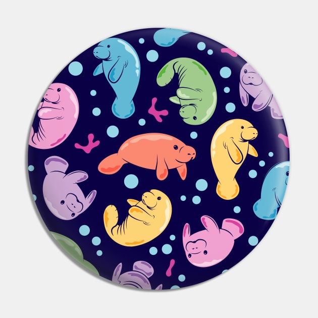 Cute Manatee Colorful Underwater Pattern Pin by bangtees