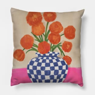 Orange Flowers Still Life Boho Colorful Pillow