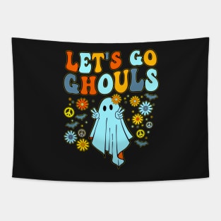 Retro let's go ghouls groovy floral ghost halloween boo Tapestry