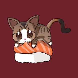 Brown Stripped Cat Salmon Sushi T-Shirt