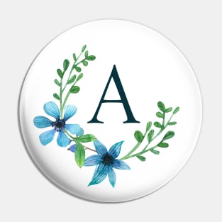 Floral Monogram A Pretty Blue Flowers Pin