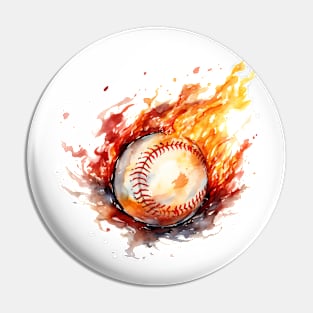 Flamming Baseball Watercolor Pin