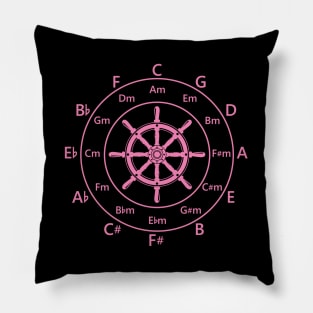 Circle of Fifths Ship Steering Wheel Pink Pillow