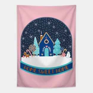 Home Sweet Home - Gingerbread House Snow Globe by Cecca Designs Tapestry