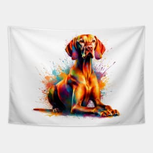 Artistic Vizsla Portrait in Vibrant Splash Paint Style Tapestry