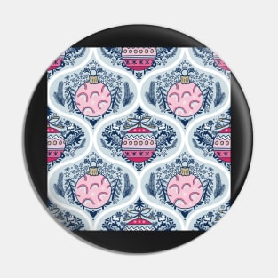 Ogee pattern with pink and blue christmas baubles Pin