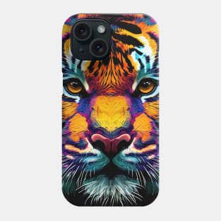 Pop Art Tiger Face In Vibrant Colors - A Unique and Playful Art Print For Animal Lovers Phone Case