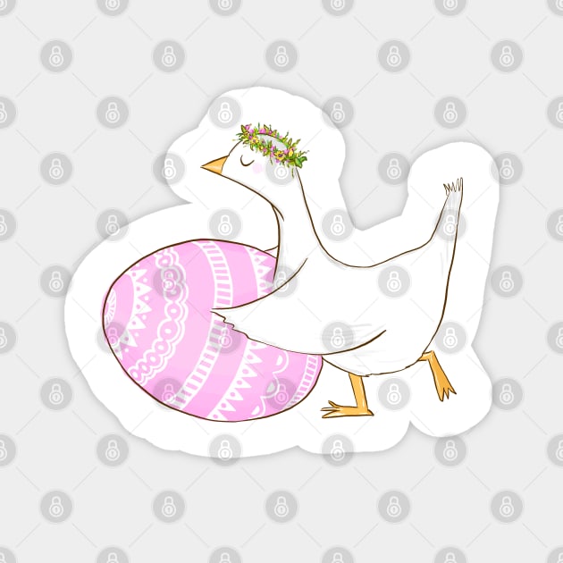 Cute Easter Goose with Floral Crown Illustration Magnet by denizko
