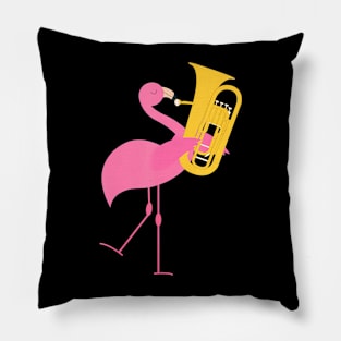 Beautiful Flamingo Playing Tuba Musician Pillow