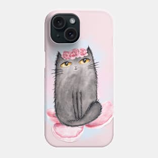 Watercolor cute cat and beautiful peonies. Phone Case