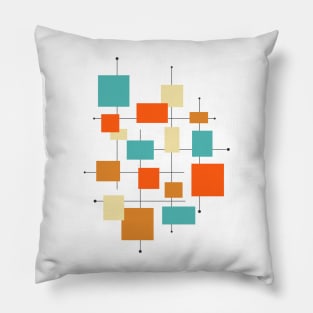 Turquoise Orange Squares Mid Century Modern Pillow