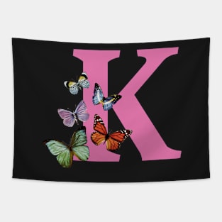 Letter pink K with colorful butterflies Tapestry