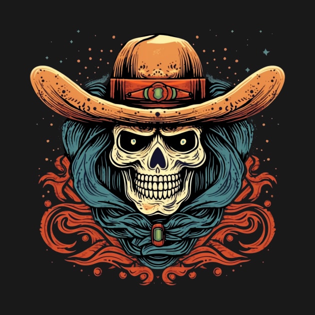 Retro Cowboy Western Style Skull by TOKEBI