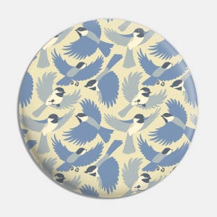 Chickadees Pattern Blues Pillow Pin