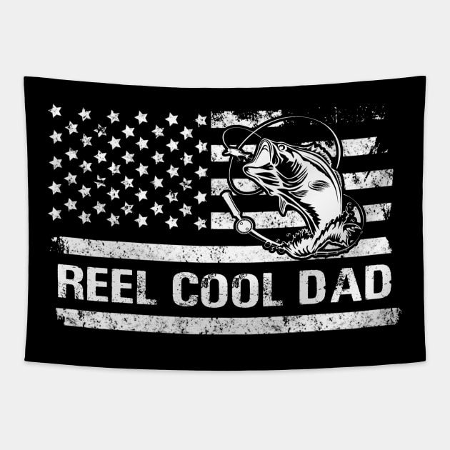 Mens Reel Cool Dad American Flag Fisherman Daddy Father's Day Gifts Fishing Tapestry by Oska Like