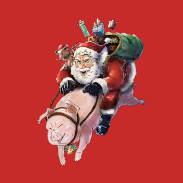 Santa Claus riding on Pig, Christmas by Petko121212